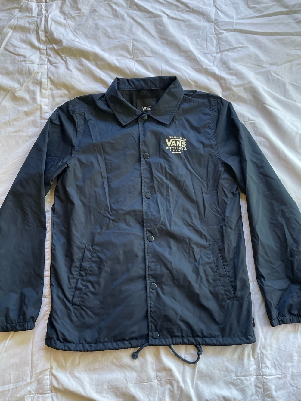 Vans Black Windbreaker Coach Jacket with White Logo Size Small
